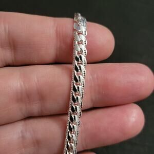 Silver textured cuban chain bracelet